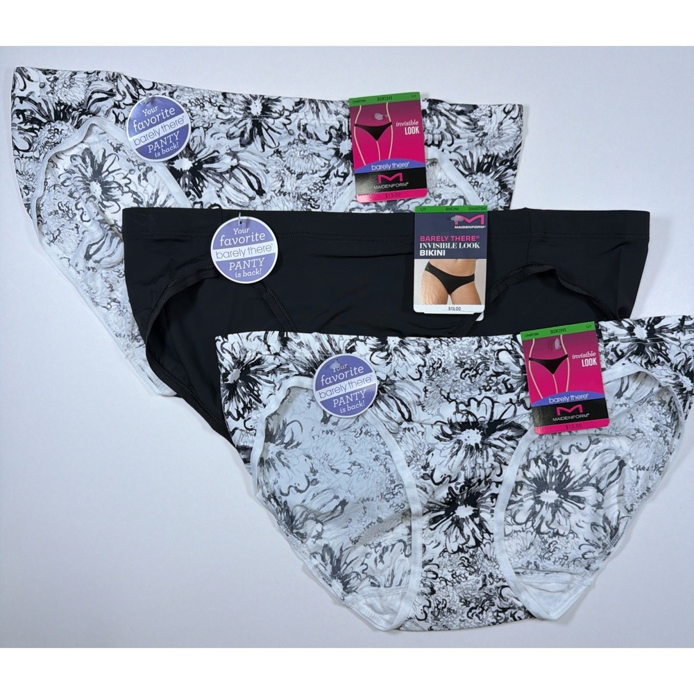 Maidenform Barely There Invisible Look Bikini Panty 2XL Black Floral 3 Pk DMBTBK